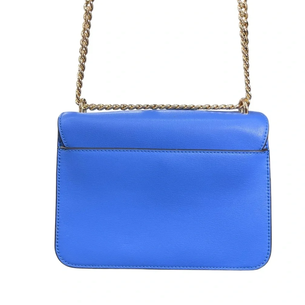 Michael Kors Mott Large Leather Shoulder Bag Oxford Blue Gold Chain NWT - Picture 5 of 12